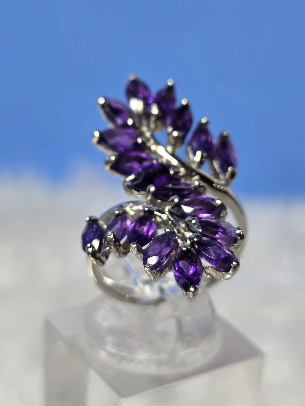 Amethyst Marquise Sterling Silver Bypass Ring